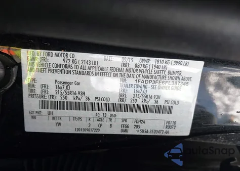 2015 Ford Focus Se из США, поврежденный, VIN 1FADP3FE6FL387345